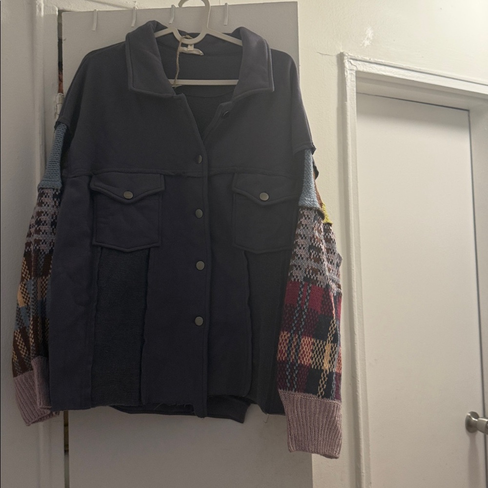 Easel Washed Fleece Knit Mix Button Down Jacket - image 4